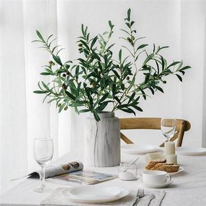 Decorative Flowers Olive Fruit Leaves Artificial Plants Hexagonal Leaf Branch Fake Tree Branches Wedding Decoration Flower