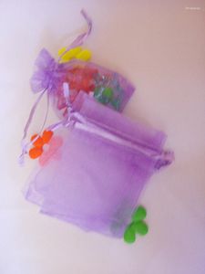 Jewelry Pouches 200pcs 9 12cm Light Purple Organza Gift Bag Packaging Display Bags Drawstring Pouch For Bracelet/necklace Mini Yarn