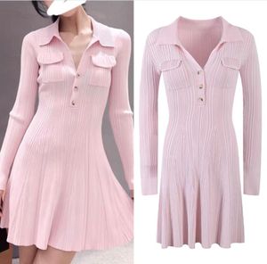 New Three Color POLO Collar Self * P-ortrait Slim Fit Knitted Short Sleeve Short Dress Yuan