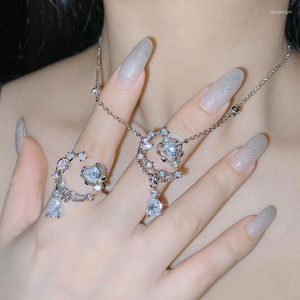 Necklace Earrings Set Elegant Fairy Fashion Moon Love Zirconia Open Adjustable Ring/Pendant Women's Slim Chain Daily Jewelry