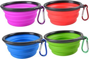 Collapsible Dog Bowls, Portable Foldable Dogs Cats Travel Water Food Bowls with Carabiner Clip for Walking, Traveling,Hiking