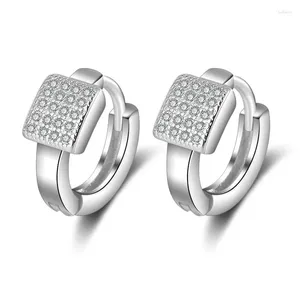 Stud Earrings Chic Bling Diamonds Gemstones Geometric Clip On Hoop For Women 18k White Gold Filled Crystal Jewelry Brincos Gifts