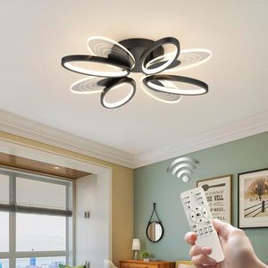 Ceiling Lights Dimmable LED Flush Mount Chandelier Lighting With Remote Black Oval Flower Shape Lamp Fixture For Bedroom