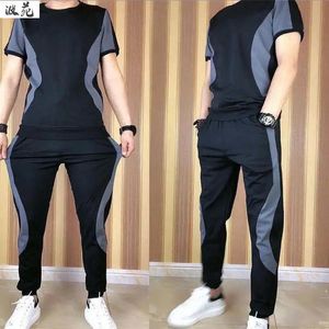 Men's Tracksuits Men's Patchwork Color Summer Sportswear Gym Fitness Suits