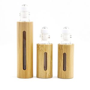 10ML Bamboo Roll On Bottle Open Window Creative Glass Essential Oil Bottles Mini Cosmetic Empty Bottling dh8600