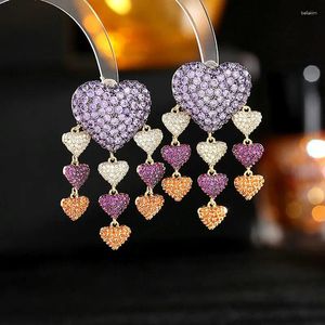 Dangle Earrings Colorful Cubic Zirconia Romantic Fashion Wedding Party Heart Tassels Brand Design Statement Jewelry For Women