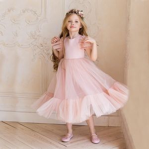 Girl's Dresses Flower Girl Dress Children Bridemaid Wedding Dresses For Kids Pink Tulle Gowns Girls Boutique Party Wear Elegant Frocks 230413