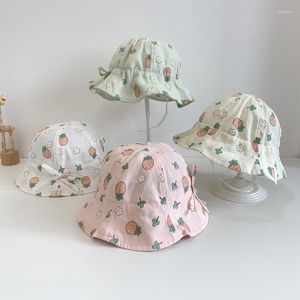 Hüte Sommer Cartoon Erdbeere Baby Eimer Hut Mädchen Infant Atmungsaktive Weiche Baumwolle Fischer Kleinkind Panama Outdoor Sun Cap