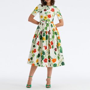 Amerikanisches Designerkleid, floral bedrucktes Urlaubs-Midikleid der New Line