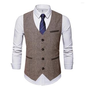 Kamizelki męskie kamizelki swobodne kamizelki v seck Formal Business Single Beded Patchwork Patchwork Slim Wedding Wygodny kostium bez rękawów