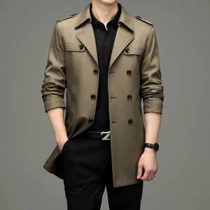 Men's Trench Coats High Quality Blazer Men British Style Office Business Casual Meeting Work Simple Middleaged Gentleman Jacket Long Coat 230413