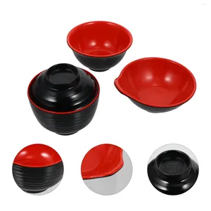 Dinnerware Sets 1 Set 3pcs Melamine Soup Bowl With Lid Rice Seasoning (Black)