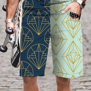 Men's Shorts Harajuku Abstract Pattern Oversized Elastic Waist Casual Swimsuit Streetwear Mens Clothing Summer Cool Man Loose