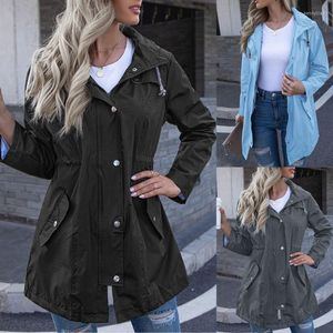 Jackets femininas Mulheres com capuzes de canto da panela de chuva zíper da capa de chuva inverno inverno Botão longo de bolso causal