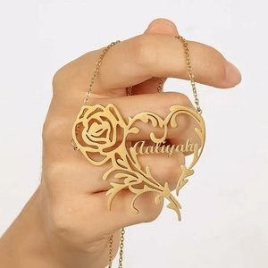 Anhänger Halsketten Benutzerdefinierte Namenskette mit Herz Personalisiertes Edelstahl-Goldfarbenes Namensschild Rose O-Kette für Frauen Geschenk 231113