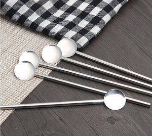200Pcs/Lot Practical Creative Stainless Steel Drinking Straw Spoon Cocktail Milk Coffee Stirring Bar kitchen Craft Wholesale