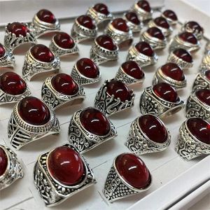 Cluster Rings 5Pcs/Set High Quality Vintage Oval Red Garnet Stone Thai Silver Ladies Wholesale Jewelry For Women Men's Accessories