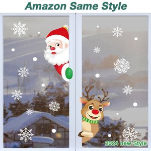 벽 스티커가 두 배로 된 크리스마스 창은 재사용 가능한 7 시트 귀여운 집착 눈송이 산타 클로스 순록 눈사람 231110