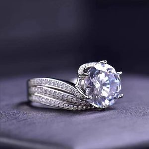 925スターリングシルバー3CTモイサナイトリング、豪華なすべての人工ダイヤモンド設定、記念日の誕生日結婚式の婚約提案ギフト
