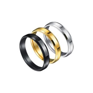 Eleganter Edelstahl-Band-Ring für Frauen-Goldsilber-Schwarzes 4MM abgeschrägter glänzender Ring-Frauen-Titanstahl-Ring-Hochzeits-Schmucksache-Geschenk-Großverkauf