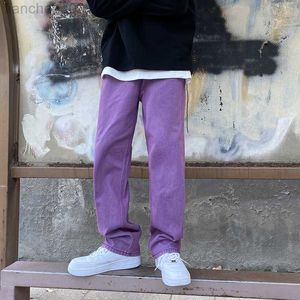 3OL3 Męskie dżinsy męskie Koreańska moda Purple zielone luźne luźne proste vintage Casual Streetwear Danceboard Dance Dżins Cargo Pants W0413