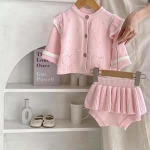 Set di abbigliamento Vestiti per bambina carini nati 0-3 anni Principessa a maniche lunghe a cuore maglione lavorato a maglia cardigan cappotto con gonna a fiori capispalla autunnale