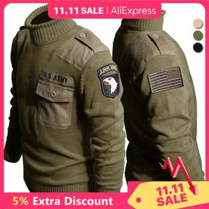 Suéteres masculinos Tático Camisola de gola alta Homens Vintage Militar Airborne Malha Pulôver Exército dos EUA Força Especial 100% Algodão Patch Jersey Jumper 231113