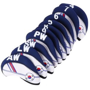 Outros produtos de golfe 10pcsset resistente ao desgaste cabeça de haste capa protetora cabeças de clube bandeira da Coreia do Sul conjunto de ferro boné acessório esportivo ao ar livre 231113