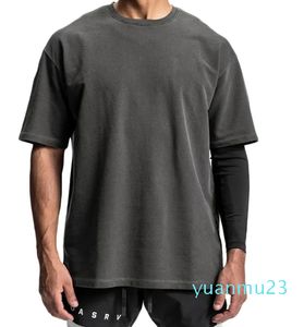 Lu Mens Sports肩を落とした肩ルースヒップホップフィットネスTシャツTシャツTシャツTシャツ夏のジムボディービルトップスTEESESTIZESISID FIT333