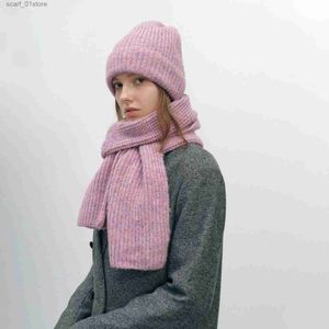 Hats Scarves Sets Fashion Scarf Hat Sets Autumn Winter Rainbow Gradient Thick Warm Acrylic Cashmere Knitted Scarves And Beanie Two Piece SuitL231113