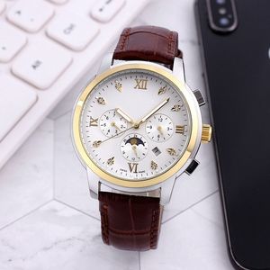 Longin Wristwatches for Men 2023 Novos relógios masculinos 40mm Seis agulhas assistência mecânica automática Top Luxury Brand Leather Strap Moon Fase Men Moda