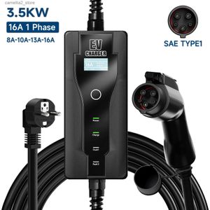 Electric Vehicle Accessories 3.5KW 16A Portable EV Charger Type1 SAEJ1772 EVSE Charging Box CEE Plug Wallbox for Electric Car 8/10/13/16A Current Adjustable Q231113