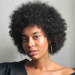 Saç perukları Afro Kinky Kıvırcık Perulu İnsan Siyah Kadınlar İçin Kısa Tam Makine Yapımı Pelucas Remy 230413