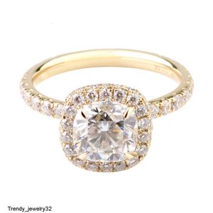 Anniversary Halo 14k Yellow Engagement with 2carat DEF Cushion Cut Moissanite Diamond Jewelry Ladies Gold Ring