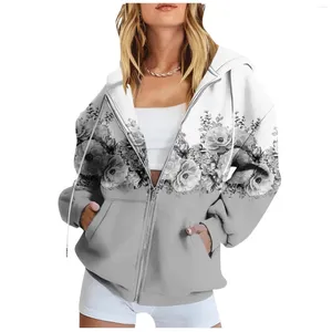 Kvinnors hoodies Womens Fall Fashion Long Sleeve Floral Print Sweatshirt Ladies Sweatshirts Zip Up For Women Lightweight
