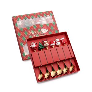 Outras fontes de festa festiva Natal colheres de café garfos conjunto 4pcs6pcs colher de aço inoxidável presentes para crianças caixa de presente vermelha / verde drop dhx9c