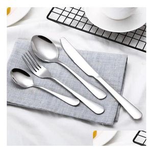 Dinnerware Sets Dinnerware Sets 4 Pcs/Set Stainless Steel Cutlery Gold/Black/Mix Colors/Blue/Sier Plated Knife Fork Spoon Kit Wholesal Otnly