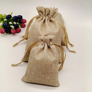 Jewelry Pouches 5pcs Silk Ribbon Jute Bag Sack Drawstring Small Bags Pouch For Packaging Display Wedding Christmas Gift