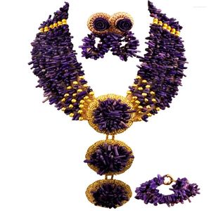 Necklace Earrings Set Dark Purple African Wedding Coral Jewelry For Women Nigerian