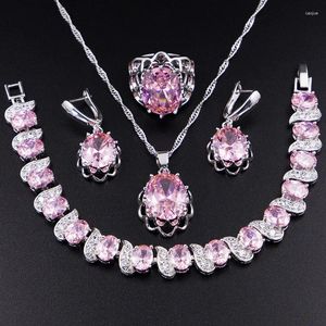 Комплект ожерелья и серег Funmode, 4 шт., красота розового цвета, бижутерия, свадебная цепочка в Дубае для женских аксессуаров, оптовая продажа FS103