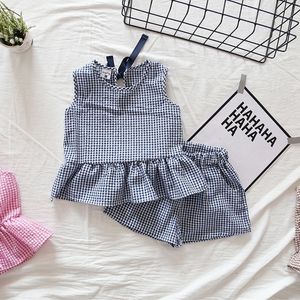 Completi di abbigliamento Set di vestiti per bambina Set di vestiti estivi per bambina Bambini Bambini Moda Scozzese Top senza maniche Pantaloncini da 18 mesi a 11 anni 230412