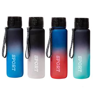 Wasserflaschen 1000 ml Sportflasche Tragbarer mattierter Farbverlauf Auslaufsicherer Shaker Kunststoff-Trinkgeschirr für Tour-Fitnessstudios BPA-frei 231113
