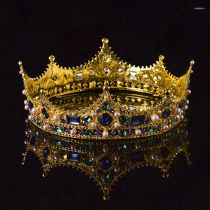 Hair Clips Golden Arabeske Round Crown King Bridal Tiaras Wedding Retro Baroque Crystal Pearl Headwear