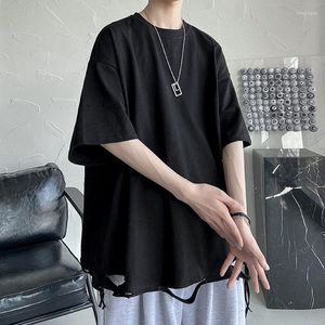 Women's T Shirts Summer Loose All-match Harajuku Women Short Sleeve Black White Fashion 2xl Oversized Punk Hip Hop Ripped Hole Clothing