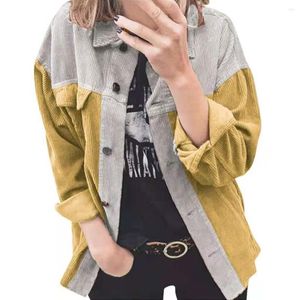 Women's Jackets Women's 2023 Corduroy Colorblocked Button Casual Loose Long Sleeve Shirt Jacket Spring And Autumn Fashion Lady Coat