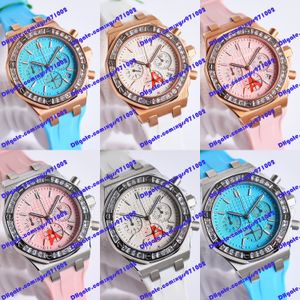 6 Modelo Relógio Quartz Movimento eletrônico Relógio feminino 37mm Pink Diamond Diamond Diamond Gold Rubber Strap Sapphire Glass Men's Watch Timer Função 26231or.zz