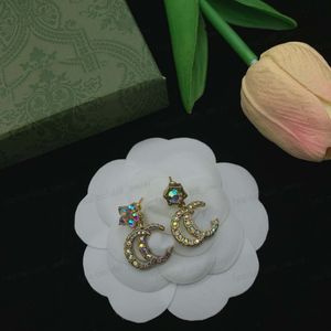 Bronze électrolytique en or 14 carats, boucles d'oreilles de créateur, boucles d'oreilles classiques à fleurs en cristal double Alphabet, bijoux de luxe à la mode, mariages, anniversaires, cadeaux, vente en gros