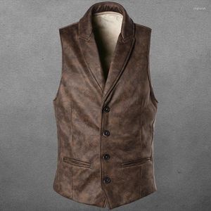 Men's Jackets Vintage Autumn Suede Tank Coats Casual 2024 Men Clothing Lapel V-Neck Vest Outwear Winter Male Buttoned Slim Sleeveless Jacket