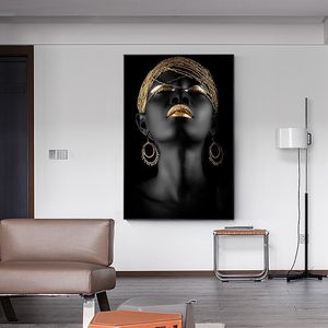 Donna Afrte Arte Murale Pittura Arte plakat E Stampe Grande Donna Nera Con Gioielli In Oro Immagine Su Tela Decoazioni Per La Casa