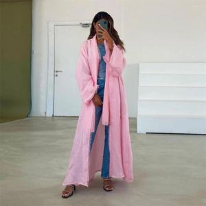 Roupas étnicas Modest Abaya Muçulmanas Mulheres Abertas Cardigan Casual Long Maxi Vestido Turquia Kimono Dubai Kaftan Árabe Eid Robe Islâmico Jalabiya